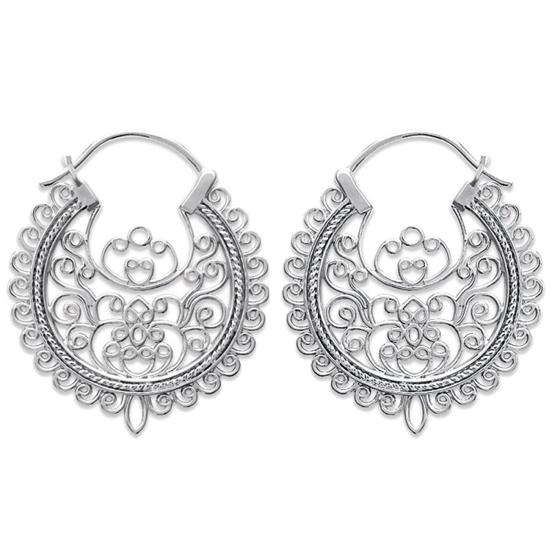 Paire de Créoles en Argent 925 Baroque