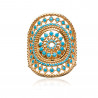 Bague en Plaque Or et Pierres Bleu Turquoise - pour femme- Arabesque Soleil Filigrane