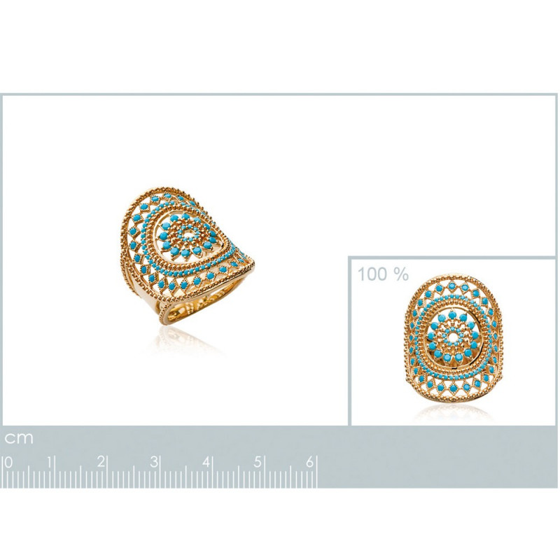 Bague Plaqué Or Ajourée Avec Strass Bicolores - Taille 54 - Occasion