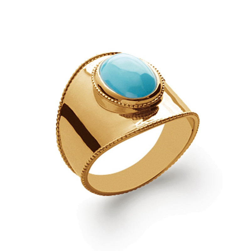 Bague bouclier plaqué or perle turquoise