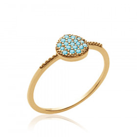 Bague plaqué or avec strass turquoise