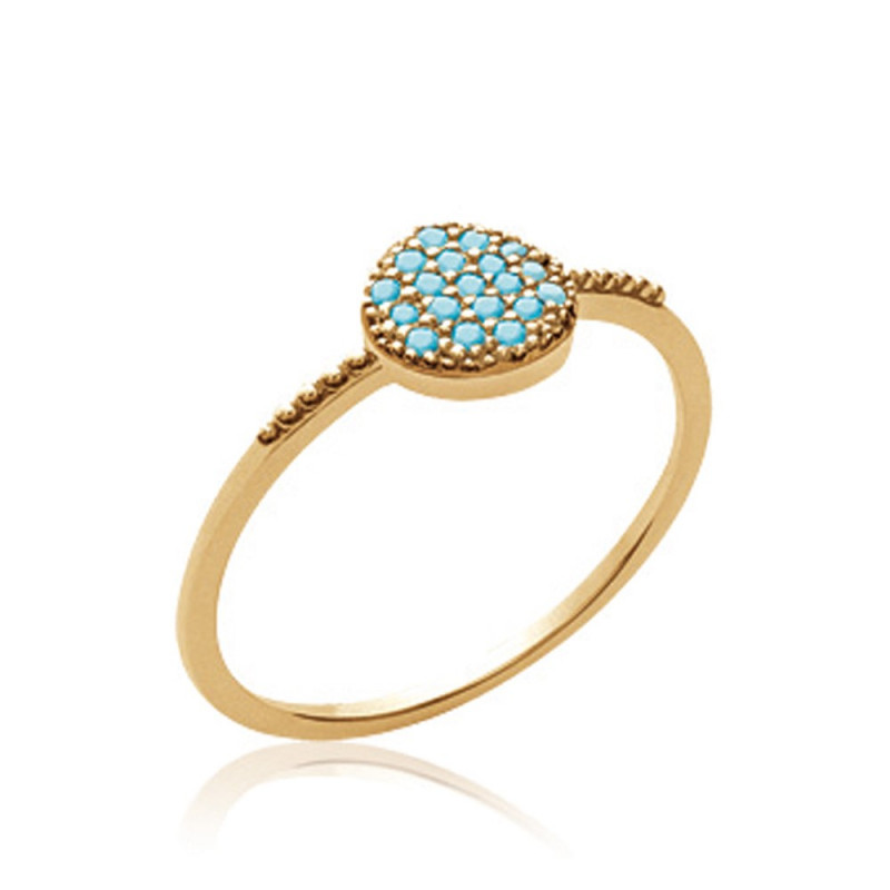 Bague plaqué or avec strass turquoise