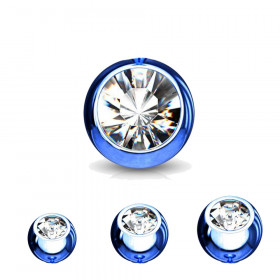 Bille piercing 1,6mm couleur bleu avec strass