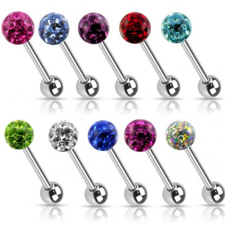 Piercing langue bille 6 mm bille cristal couleur