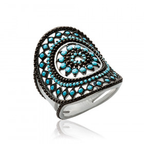 Bague argent rhodié pierre turquoise