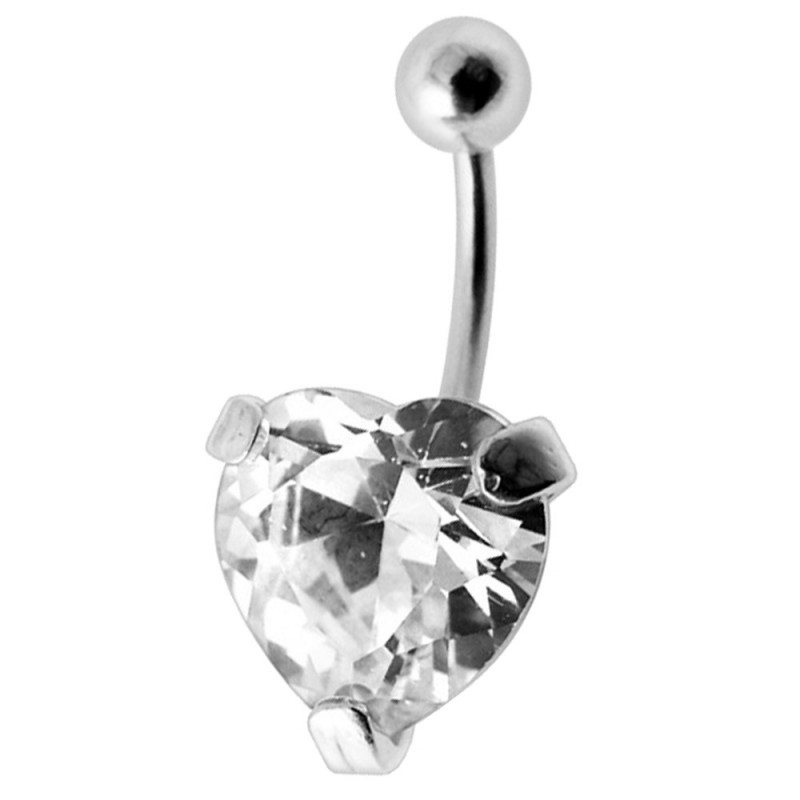 Piercing nombril argent 925 cœur cristal couleur diamant