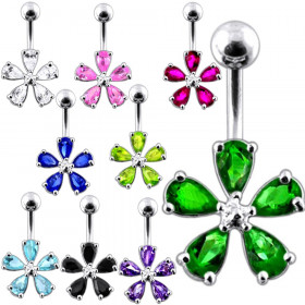 Piercing nombril fleur argent et cristaux