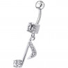 Piercing nombril note de musique en argent massif cristaux couleur blanc diamant