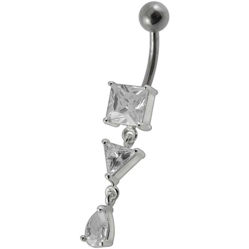 Piercing nombril argent pendant carré triangle goute cristaux blanc diamant transparant Piercing nombril argent pendant carré triangle goute cristaux blanc diamant transparant