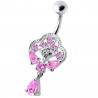 Piercing nombril royal argent et cristaux couleur rose