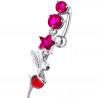 Piercing nombril fée inversé argent cristaux rose fushia