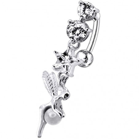 Piercing nombril fée inversé argent cristaux blanc diamant