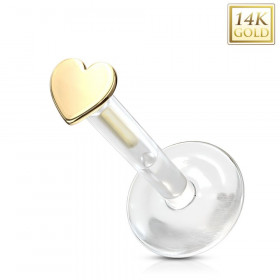 Piercing labret lèvre tragus coeur or 14 carat tige bio-plast