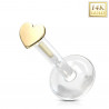 Piercing labret lèvre tragus coeur or 14 carat tige bio-plast