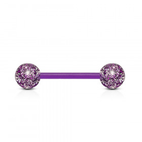 piercing langue flexible avec bille paillette violet