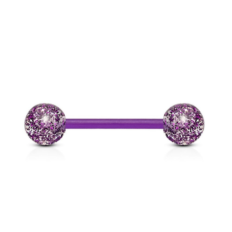 piercing langue flexible avec bille paillette violet