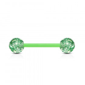 piercing langue flexible avec bille paillette vert