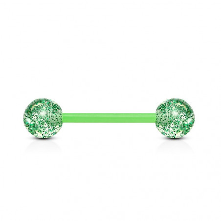 piercing langue flexible avec bille paillette vert