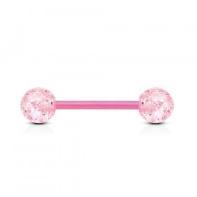 piercing langue flexible avec bille paillette rose