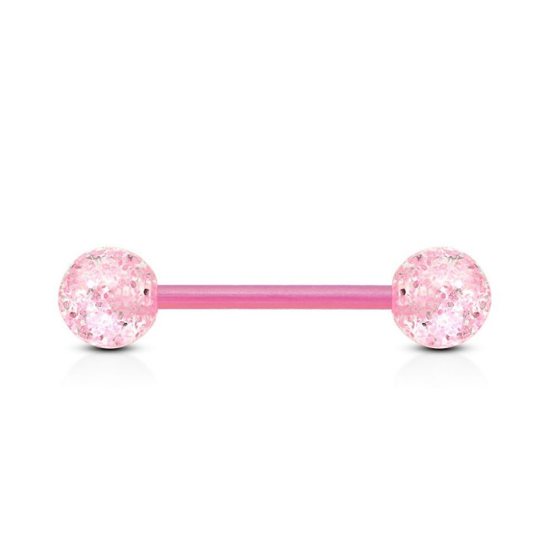 Piercing Langue Double Perle Nacrée Rose - Barre Droite Acier 316L, Billes 6 Mm, Livraison Suivie