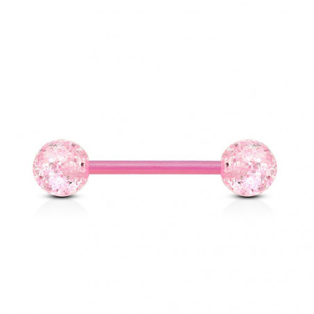 piercing langue flexible avec bille paillette rose