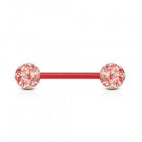 piercing langue flexible avec bille paillette rouge