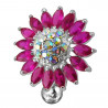 Piercing nombril fleur inversé argent et cristaux rose fushia