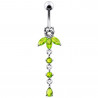 Piercing nombril argent fleur orchidée pendant cristaux couleur vert