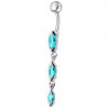 piercing nombril triple marquise argent 925 cristaux bleu turquoise