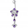 Piercing nombril fleur argent pendante articulé strass couleur violet