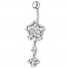 Piercing nombril fleur argent pendante articulé strass couleur blanc diamant