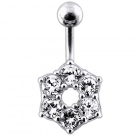 Piercing nombril argent fleur discrète 1,2 cm cristaux blanc diamant