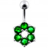 Piercing nombril argent fleur discrète 1,2 cm cristaux vert emeraude