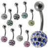 Piercing nombril boule argent et cristaux