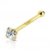 Piercing nez or jaune massif cristal 2mm discret cristal blanc couleur diamant