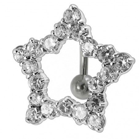 Piercing nombril étoile argent inversé strass blanc diamant