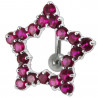 Piercing nombril étoile argent inversé strass fushia