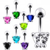 Piercing nombril cœur argent cristal discret