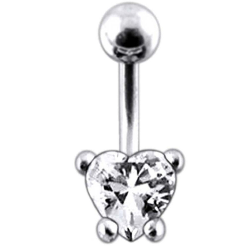 Piercing nombril cœur argent cristal discret couleur blanc diamant Piercing nombril cœur argent cristal discret couleur blanc diamant