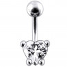 Piercing nombril cœur argent cristal discret couleur blanc diamant