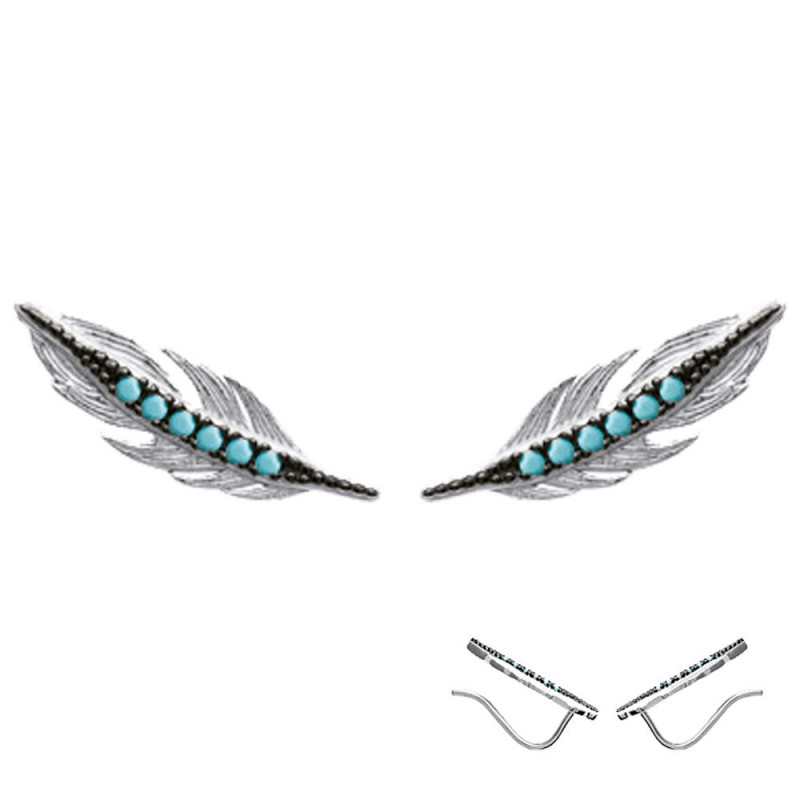 Boucles d'oreilles Pendantes Plumes en Argent Brossé Ref. 43831