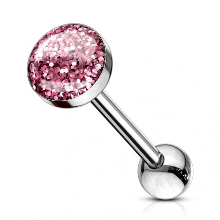 Piercing langue boule plate paillette couleur rose