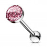 Piercing langue boule plate paillette couleur rose