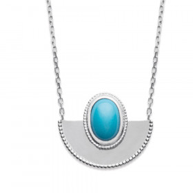 Collier en Argent 925 demi médaillon cabochon turquoise 45cm