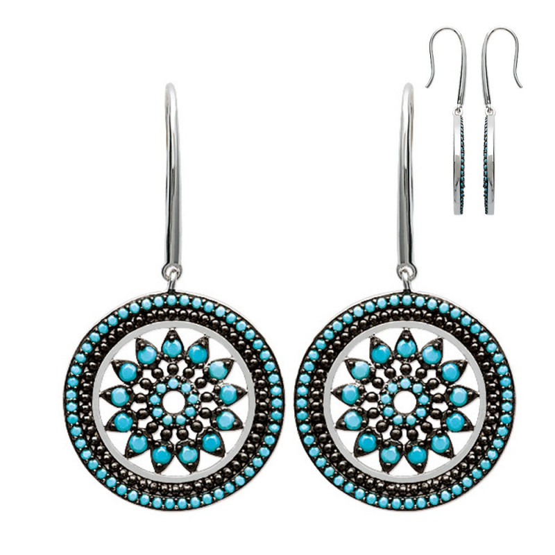 Paire de boucles d'oreilles plaqué or pendantes strass turquoise