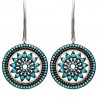 Boucles d'oreilles ethnique femme en Argent 925 rondes sertis de strass turquoise