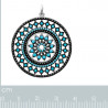 Pendentif mandala rond pour femme en Argent 925 sertis de strass turquoise