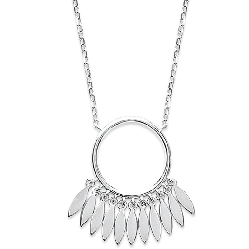 Collier femme en Argent 925 avec pendentif rond et pampilles 45cm