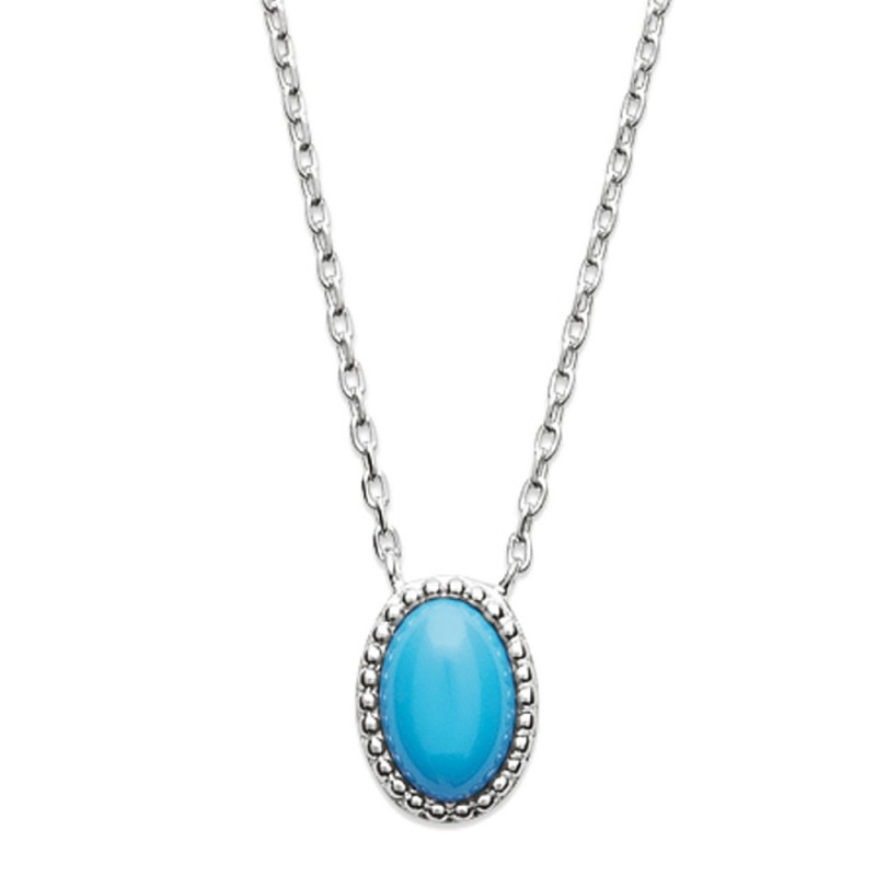 Collier en Argent 925 pendentif cabochon turquoise 45cm