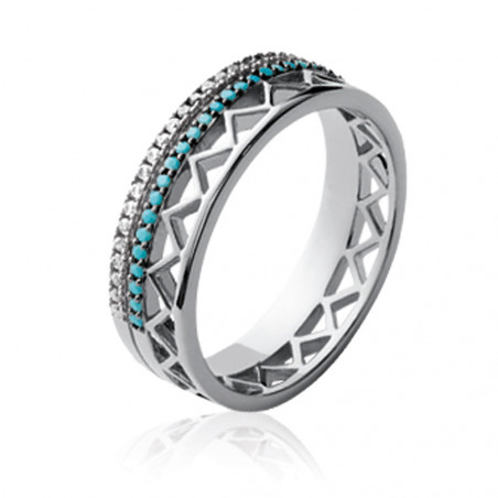 Bague femme en Argent 925 strass turquoise et cristal